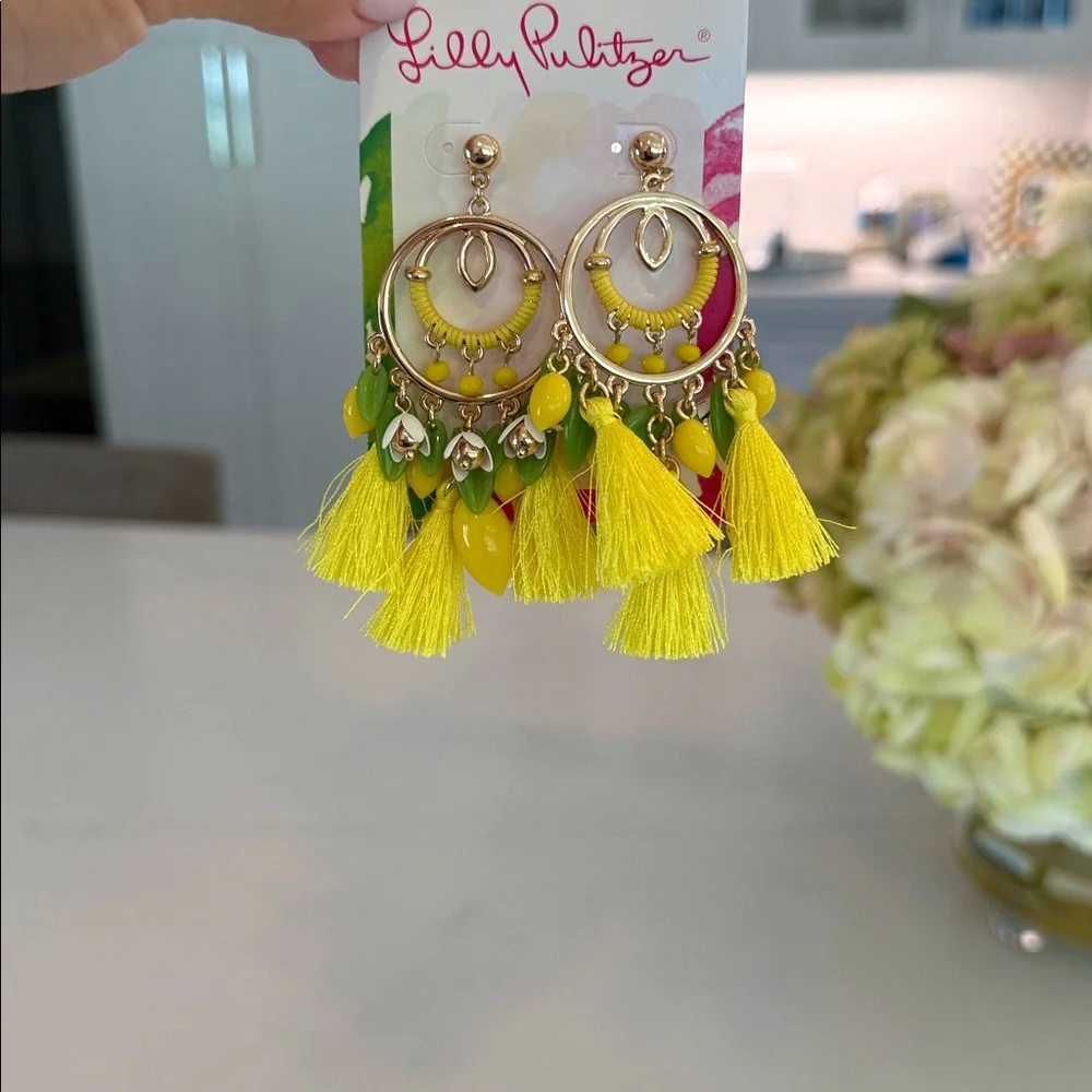 Lilly Pulitzer Yellow Tassel, Green and Gold Earrings. 
NWT - Picture 4 of 4
